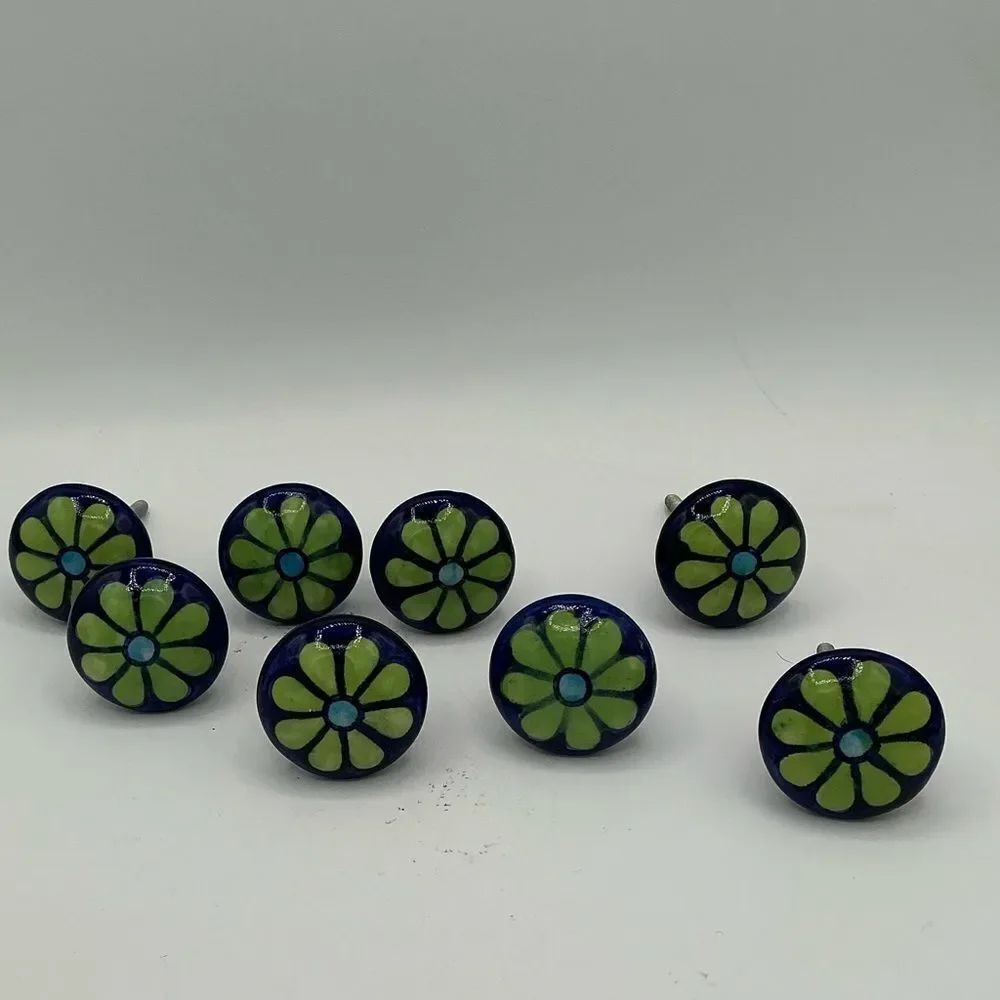 Floral Painted Ceramic Drawer Knobs set of 8